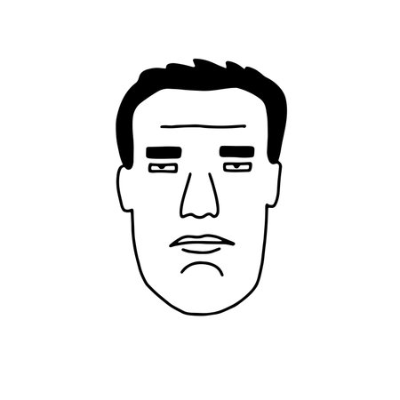 Doodle Man face. Hand-drawn outline human isolated on white background. Cartoon Severe guy. Masculine Avatar. Male cute portrait. Hairstyle, square chin, cheekbones. Vector character illustrationのイラスト素材