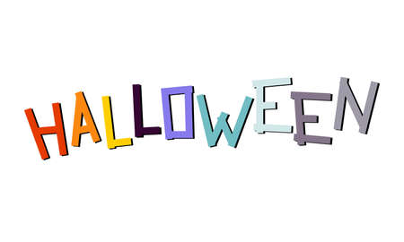 Halloween lettering. Colored inscription isolated on white background. Banner with bright element for autumn holiday. Holiday poster on October 31st. Cute letters for a scary day. Vector illustrationのイラスト素材