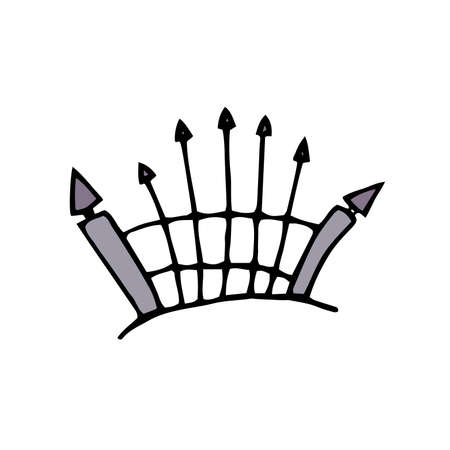 Vector doodle fence. Gray color grave isolated on white background. Sketch palisade on the graveyard. RIP sign. Cartoon cemetery landscape. Symbol of Halloween, Day of the Dead, burial illustrationのイラスト素材