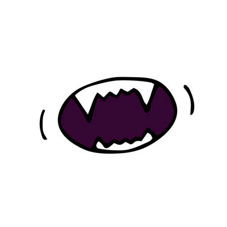 Doodle Halloween vampire fangs. Hand-drawn cute scary tusks. Mystical grin sketch. Vector cuspid illustration for spooky autumn holidays, The day of the Deadのイラスト素材
