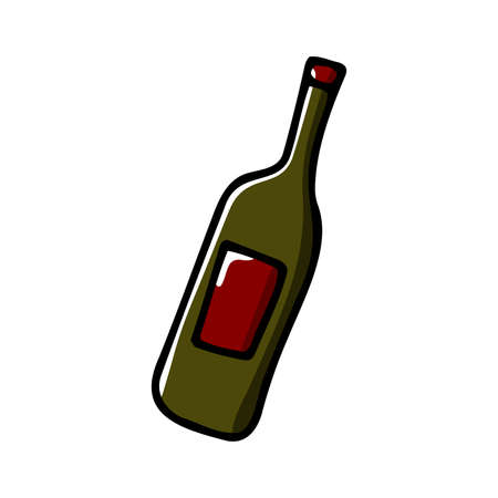Doodle bottle. Color flask isolated on white background. Hand-drawn color kitchen utensils, beverage kitchenware, dishes for drinks, alcohol, oil. Wine cute symbol. Vector bar, restaurant illustrationのイラスト素材
