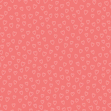 Seamless doodle heart pattern. Hand-drawn Valentines Day, February 14 Festive line Elements on pink...