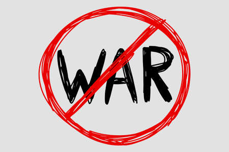Hand-drawn crossed out word war. Tangled isolated sign of peace, no war, friendship of countries,...