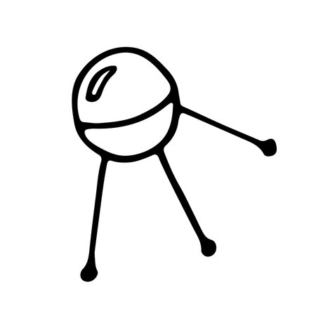 Space doodle sticker. Hand drawn Space satellite isolated on white background. Outline astronomical object. Line Sputnik symbol of education, navigation, communication. vector science illustrationのイラスト素材
