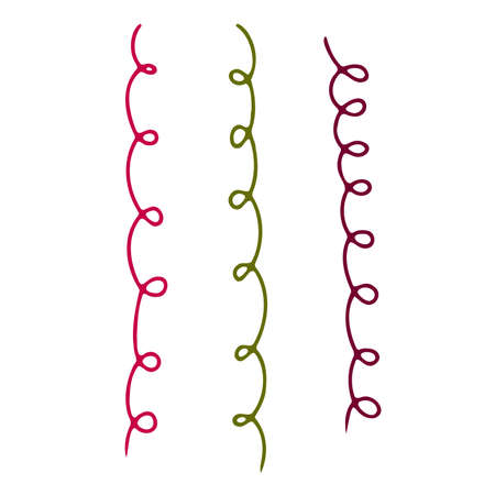 Vector doodle wave curl. Pink, green colors scroll brush strokes of paint isolated on white background. Hand-drawn plume illustration for summer prints, clothes, decoration. Ornamental swirl lineのイラスト素材