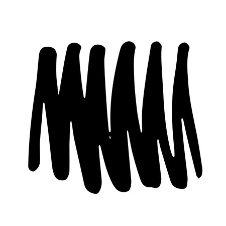 Black stained paintbrush isolated on white background. Hand-drawn spot of paint, ink. Grunge dye splash. Uneven brush smear. Copy space banner. Vector grain zigzag illustration for substrate, baseのイラスト素材