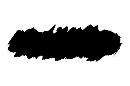 Black stained paintbrush isolated on white background. Hand-drawn spot of paint, ink. Grunge dye splash. Uneven brush smear. Copy space banner. Vector grain illustration for substrate, base, frameのイラスト素材