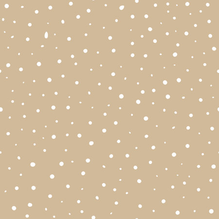 Seamless abstract neutral polka dot pattern. White hand-drawn drip points on beige background. Stone texture, ink blots stain, grain, paint splash, spray effect. Vector grunge splattered illustrationのイラスト素材