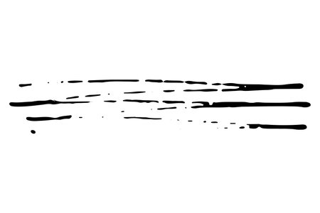 Black stained paintbrush isolated on white background. Hand-drawn spot of paint, ink. Grunge dye splash. Uneven brush smear, broken line. Copy space base banner. vector grain zigzag illustrationのイラスト素材