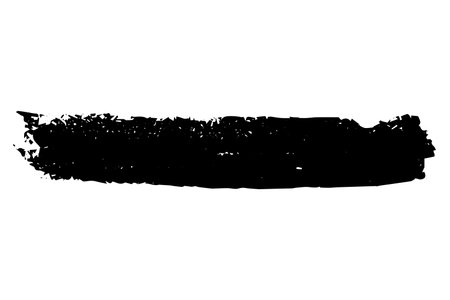 Black stained paint brush isolated on white background. Hand-drawn spot of paint, ink. Grunge dye splash. Dry brush technique. Copy space banner. Vector grain illustration for substrate, base, frameのイラスト素材