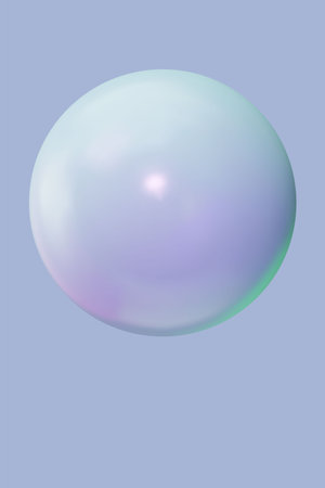 3d plastic abstract light purple banner. Vertical purple gradient background with pearl. 3d glossy realistic ball with place for your text. Glass bubble object. Vector volume backdrop illustrationのイラスト素材