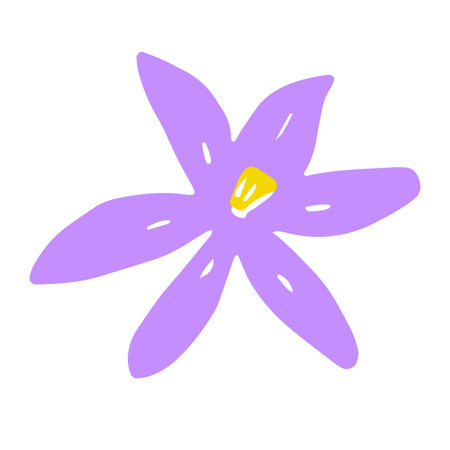 Vector abstract flower. Color blossom isolated on white background. hand-drawn daisy. Cartoon violet petals Plant. fresh bouquet sign. Symbol of summer, spring, nature floret. Cute floral illustrationのイラスト素材