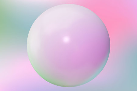 3d plastic abstract light mint, pink banner. Blurred saturated gradient background with pearl. 3d glossy ball with place for your text. Glass bubble object. Vector stock volume backdrop illustrationのイラスト素材