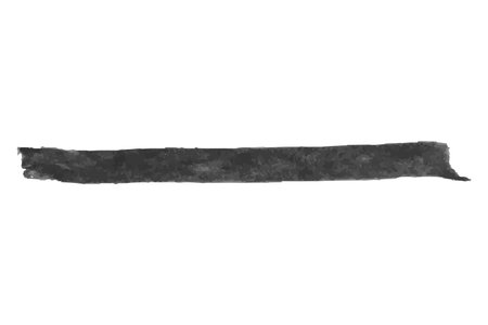 Black stained paintbrush isolated on white background. Hand-drawn spot of paint, ink, pastel. Grunge dye splash. Uneven brush smear. Copy space banner. Vector grain illustration for substrate, frameのイラスト素材