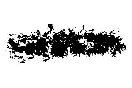 Black stained paintbrush isolated on white background. Hand-drawn spot of paint, ink. Grunge dye splash. Uneven brush smear. Copy space banner. Vector grain illustration for substrate, base, frameのイラスト素材