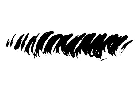 Black stained paintbrush isolated on white background. Hand-drawn spot of paint, ink. Grunge dye splash. Uneven brush smear. Copy space banner. Vector grain illustration for substrate, base, frameのイラスト素材