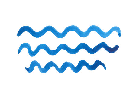 watercolor wave image. Blue strokes of paint algae isolated on white background. Stains, splash, water, ocean, sea, line, river. Tie dye aquarelle Ornament. Hand drawn Cozy vector stock illustrationのイラスト素材