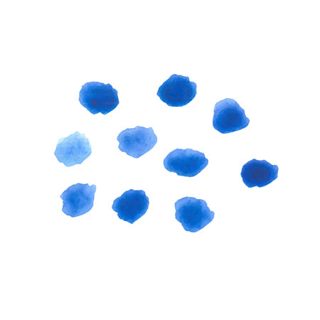 Watercolor vector drops. Blue strokes of paint brush isolated on white background. Aquarelle stains, splash, rain, water, clouds symbol. fresh sign. Tie dye Ornament. hand drawn stock illustrationのイラスト素材