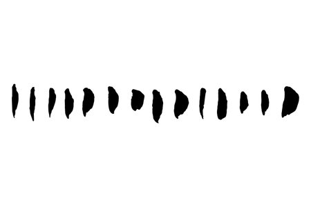Vector grunge strokes brush. Black stain, ink, line brush image. Dirty artistic hand-drawn element isolated on white background. Repeat paintbrush touch, smear, blot, dot. Vector stock illustrationのイラスト素材