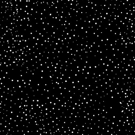 Seamless abstract polka dot pattern. White hand-drawn drip points on black background. Stone terrazzo texture, ink blots stain, grain, paint splash, spray effect. Vector grunge splattered illustrationのイラスト素材