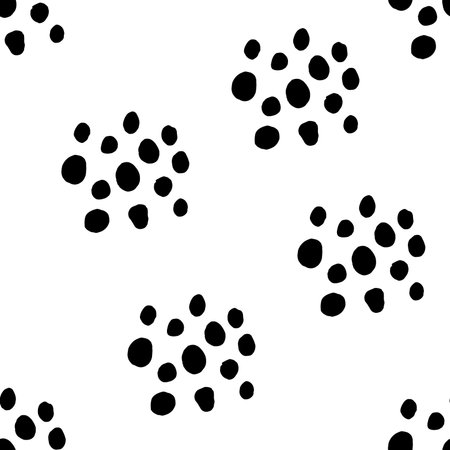 Seamless polka dots pattern. Black hand-drawn big circles on White background. Abstract Random cloud points ornament. Vector simple illustration for wallpaper, fabric, print, wrapping paper, textileのイラスト素材