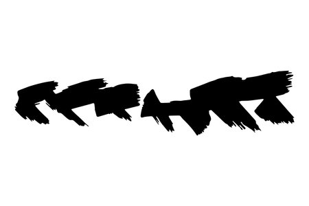 Black stained paintbrush isolated on white background. Hand-drawn spot of paint, ink. Grunge dye splash. Uneven brush smear. Copy space banner. Vector grain illustration for substrate, base, frameのイラスト素材