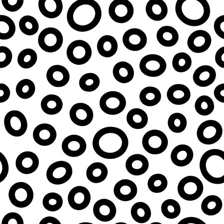 Seamless rings pattern. Black hand-drawn oval isolated on a white background. Doodle dots cozy ovate ornament. Vector dotted illustrations with circles for wallpaper, posters, wrapping paper, fabricのイラスト素材