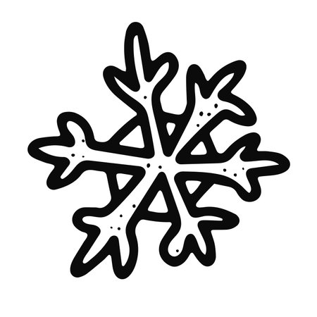 Doodle Christmas snowflake. Hand-drawn outline snow isolated on white background. Xmas line winter holiday symbol of the New Year. Cold sign. Festive decoration element. Vector snowy illustrationのイラスト素材
