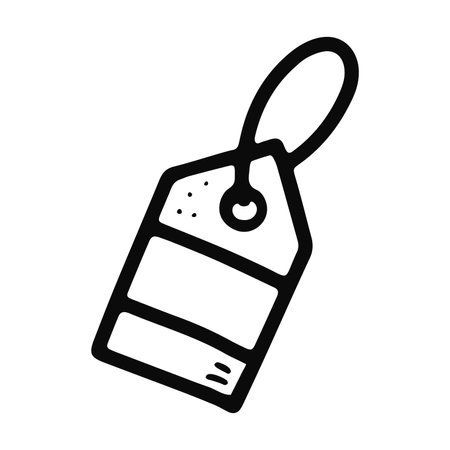 Doodle label with stripe. Hand-drawn outline present card isolated on white background. Sign of congratulation, invitation, mail, Valentines Day, Christmas. Gift symbol. Vector sticker illustrationのイラスト素材