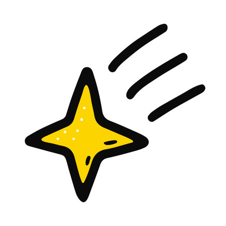 Space doodle comet. Hand-drawn asteroid isolated on white background. Astronomical object. Universe meteorite, falling star sign. Astronomy, astrology, cosmos symbol. Vector Christmas illustrationのイラスト素材