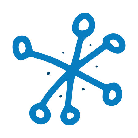 Doodle Christmas snowflake. Hand-drawn outline snow isolated on white background. X-mas line dot winter holiday symbol of the New Year. Cold sign. Festive decoration element. Vector snowy illustrationのイラスト素材