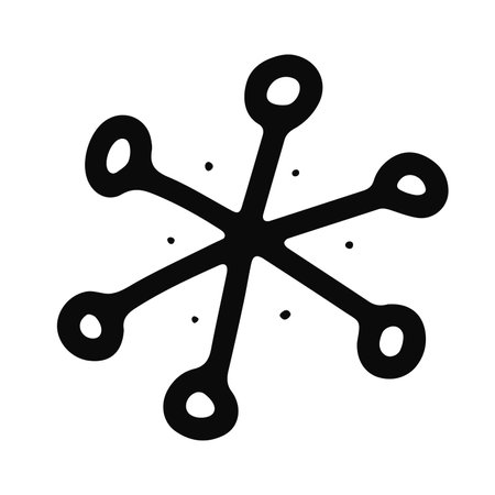 Doodle Christmas snowflake. Hand-drawn outline snow isolated on white background. X-mas line dot winter holiday symbol of the New Year. Cold sign. Festive decoration element. Vector snowy illustrationのイラスト素材