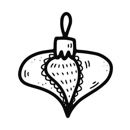 Doodle Christmas ball image. Seasonal ornament Toy isolated on white background. Outline festive decoration. Vector New Year illustration. Traditional sign. Cute hand drawn winter holidays symbolのイラスト素材