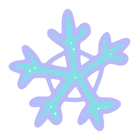 Doodle Christmas snowflake. Hand-drawn blue, violet color snow on white background. Xmas line winter holiday symbol of the New Year. Cold sign. Festive decoration element. Vector snowy illustrationのイラスト素材