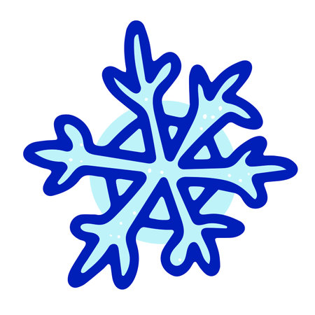 Doodle Christmas snowflake. Hand-drawn blue color snow isolated on white background. Xmas line winter holiday symbol of the New Year. Cold sign. Festive decoration element. Vector snowy illustrationのイラスト素材