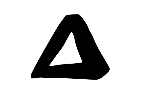 Black stain of paint brush with jagged edges isolated on white background. Hand-drawn spot of paint, ink. Grunge dye triangle. Copy space banner. Vector grain illustration for substrate, base, frameのイラスト素材