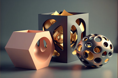 Abstract 3d rendering of geometric shapes. Cubes and balls.の素材