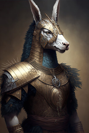 Portrait of a donkey in armor. Fantasy and fantasy concept.の素材