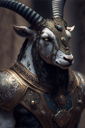 Knight with horns and armor. Medieval period. 3d rendering.の素材