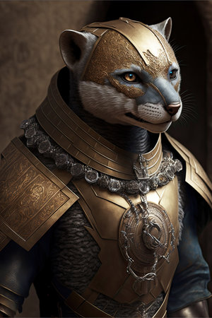 Fantasy portrait of a wolf in armor. 3D rendering.の素材