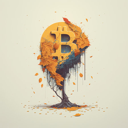 Bitcoin tree with falling leaves. Cryptocurrency concept. Vector illustration.の素材
