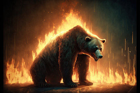 Grizzly bear in the fire. 3D illustration.の素材