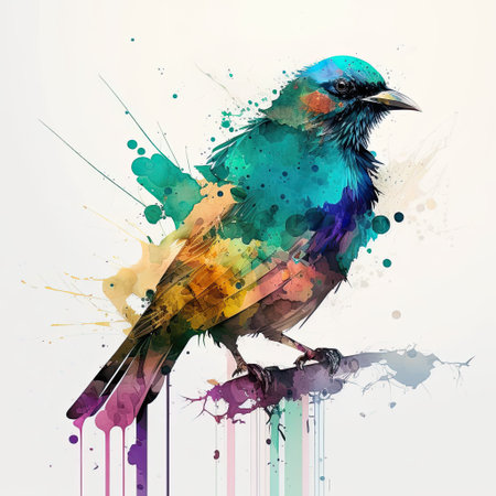 colorful bird on a white background, watercolor painting, vector illustrationの素材