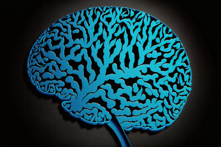 Human brain in blue color on black background. 3D illustration.の素材