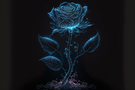 Blue rose on a black background. 3d illustration. Blue roseの素材