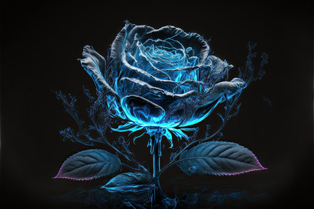 Blue rose on black background, 3D illustration, 3D renderingの素材
