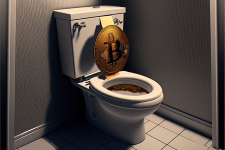 Bitcoin coin on the toilet. 3D illustration. Conceptual image.の素材