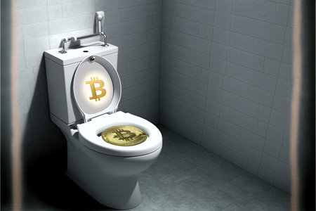 bitcoin in the toilet, 3d render, concept of crypto currencyの素材