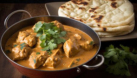 Chicken tikka masala or chicken tikka masala with naan breadの素材