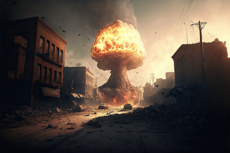 Conceptual image of a big explosion with smoke coming out of itの素材